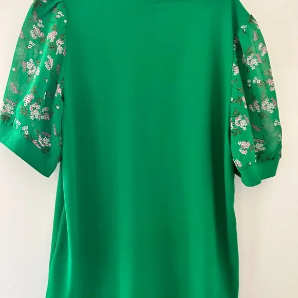 CeCe Green Mixed Media Green Top with Sheer Flower Sleeves - Picture 6 of 7